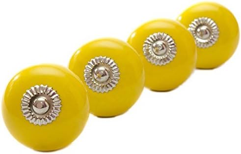 PRETTY Yellow CERAMIC Door Knobs / Drawer Pulls from INDIA. SET of 4. (PY05)