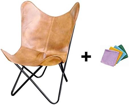 Light Tan Natural Leather Butterfly Chair + Reusable Cloth