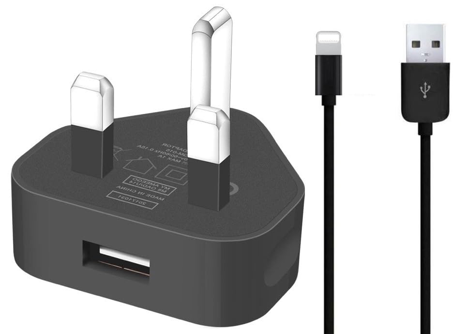 TheMax® USB 2.0 Data Sync Charging Cable 1 meter + 1000mAh USB Charger Plug Compatible with iiPhones 6/7/8/X/XS/XS Max/11/12/12 Pro Max/13/13 Mini/14/14 plus (1 Meter, Black 2 in1)
