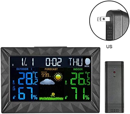 fanmaosdf Color Wireless Multifunctional LED Backlight Weather Station Outdoor Indoor Thermometer Hygrometer Sensor