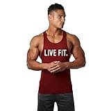 Huiyuzhi Mens LIVE FIT Workout Fitness Gym Tank Tops (L, Wine Red)