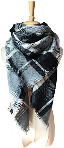 ZOMOY Women's Scarf Tartan Plaid Blanket Long Shawl Winter Warm Large Lattice(Grey-black)