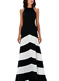 Anni Coco Women's Halter Black White Striped Party Evening Maxi Dresses