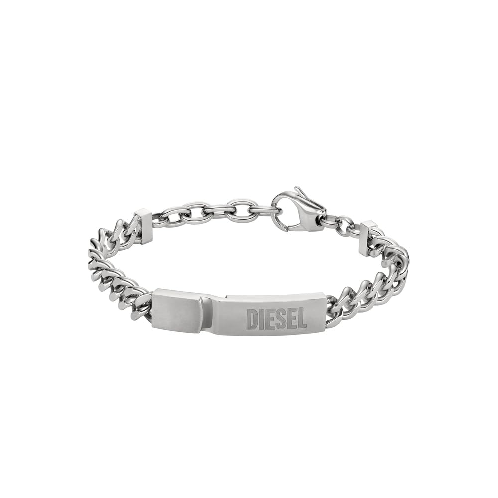 Diesel Bracelet for Men , 18 cm - 19.5 cm Silver Stainless Steel Bracelet, DX0966040