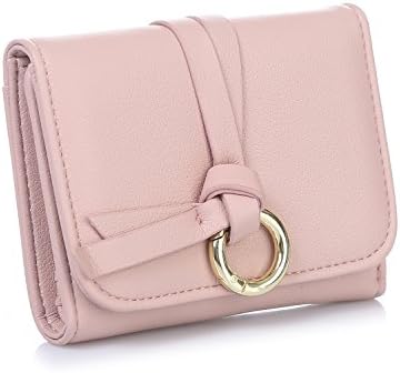 Women Short Wallet Leather Small Minimalism Zipper Card Holder Purse (Medium, Pink)