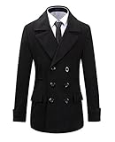 Benibos Mens Wool Slim Fit Double Breasted Half Trench Coat