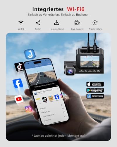 Dashcam Car Front Rear STARVIS 2 - Dashcam 4K 3-Channel Camera, Dashcam 360° Night Vision & HDR, 4K Front, 1080P Indoor & 1080P Rear, WiFi 6 & GPS, 24h Parking Monitoring with G-Sensor, 64GB Map