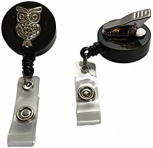 Small Raised owl on Badge Reel Holder Alligator Swivel Clip Retractable