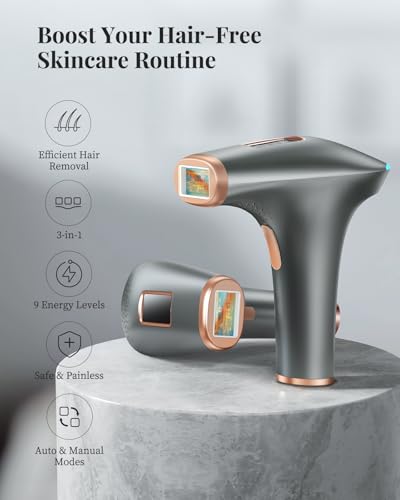 Haarlosy IPL Laser Hair Removal Device for Women and Men 3-in-1 Lazer Hair Remover with 9 Levels Auto Mode 999,900 Flashes for Upper Lips Bikini Line Body Salon Quality Result at Home, Dark Grey