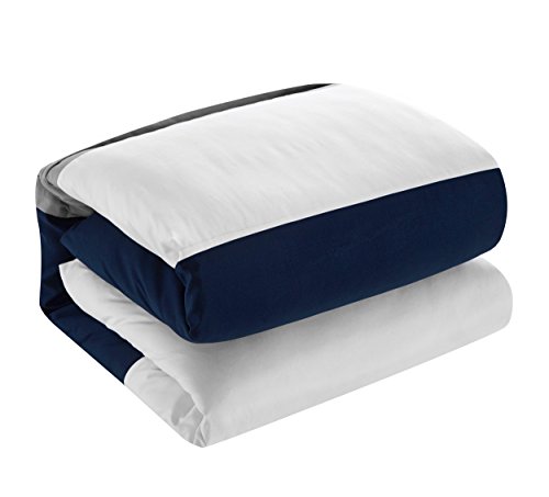 Chic Home Ayelet 10 Piece Comforter Set Color Block Ruffled Bag Bedding-Decorative Pillows Shams Included, Queen, Navy