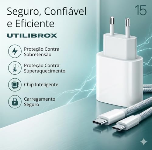 Carregador Turbo 25w Linha Premium Com Entrada Tipo C, Hight Quality, Branco com Cabo Reforçado Compativel com todos Smartphones C/C - Fonte Anti Curto, Homologado UTBRX