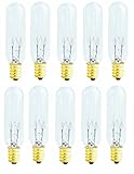 Pack of 10 Bulbs 15 Watt T6 Tubular 15T6 Light Bulb for Himalayan Salt Lamps, Fits E12 Socket, Candelabra Base