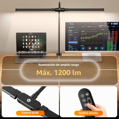 SKYLEO LED Desk Lamp - Dual Head with Remote Control and Touch Control - Eye Care - 12W, 5 Color Modes, Timer and Memory Function, Flexible Gooseneck