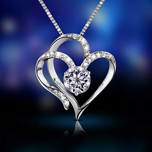 Love Heart Pendant Necklaces for Women Crystal Fashion Jewelry Silver Tone