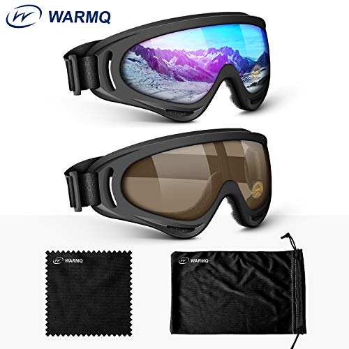 WARMQ Ski Goggles, Snowboard Goggles with UV 400 Protection, Anti-Fog, Windproof, Dustproof and Anti-Glare Lenses, Adjustable OTG Snow Goggles for Kids, Youth, Men & Women (Multicolor and Brown)