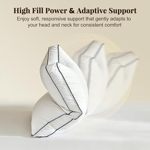 Cosybay Goose Feather and Down Pillows Queen Size Set of 2, Luxury Hotel Collection Bed Pillows for Sleeping, 600 Thread Count Cover, Gusseted Design, Medium Firm, Soft Support, White, 20x30 Inch