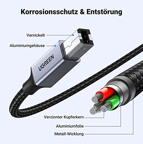 UGREEN USB C Printer Cable USB B to USB C Cable Scanner Cable with Aluminium Connector Compatible with iPhone 17/16/15 Series MacBook Canon Epson Printer DAC MIDI Cable etc (Silver 1 m)