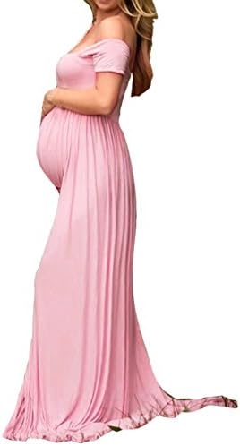 Hopeverl Maternity Stretch Cotton Gown Split Front Photography Maxi Pregnant Photo Shoot Dress
