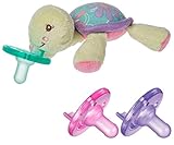 Mary Meyer Wubbanub Plush Pacifier, Tessa Turtle with Soothie Pacifier, Pink/Purple, 0-3 Months
