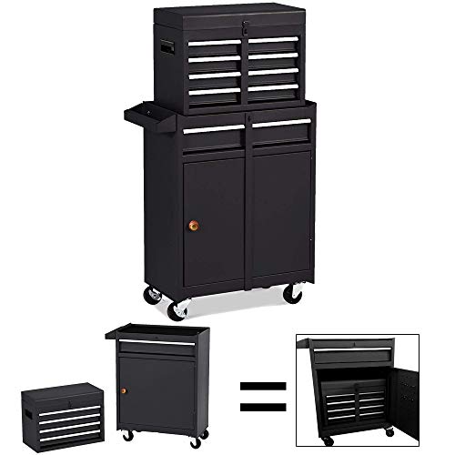 Removable Tool Chest,5-Drawers Tool BOX,Tool Chest with Wheels (2PCS Lockable) and Drawers,Tool Storage with Tray and Cabinet,Organizer(Black)