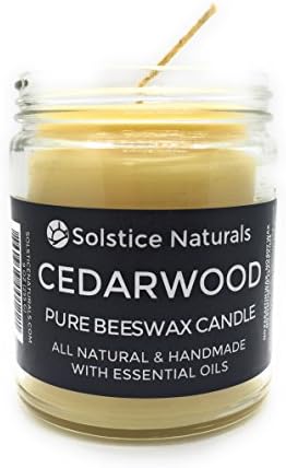 Solstice NaturalsCedarwood 100% Pure Beeswax + Essential Oil Aromatherapy Candle, 9 oz. - Sustainably Handmade in the USA - No Soy or Paraffin Wax - No Toxic Scents, Fragrances or Fillers