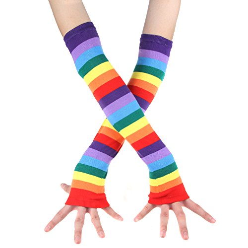 Colorful Rainbow Stripe Leggings Long Knit Gloves Socks Set Party