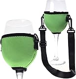 KLOUD City Assorted Colors Wine Glass Insulator / Drink Holder / Neoprene Sleeve with Adjustable Neck Strap For Wine Tasting Festival (Green)