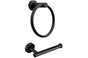 Matte Black Bathroom Hardware Set - SUS304 Stainless Steel Towel Ring & Toilet Paper Holder Combo, Wall Mounted Bathroom Acce