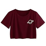SweatyRocks Women's Short Sleeve Print Crop Top T Shirt Summer Casual Tees Burgundy XL