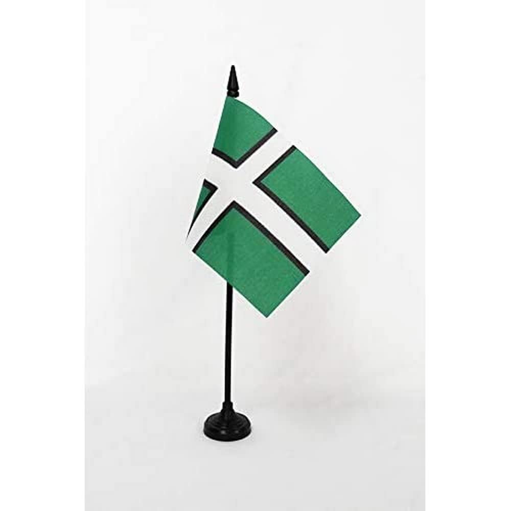AZ FLAG - Devon county Table Flag 4'' x 6'' - Devon county Office Mini Banner 100% Polyester 15 x 10 cm - Mini Desk Flag with 10'' Pole and Black Plastic Base