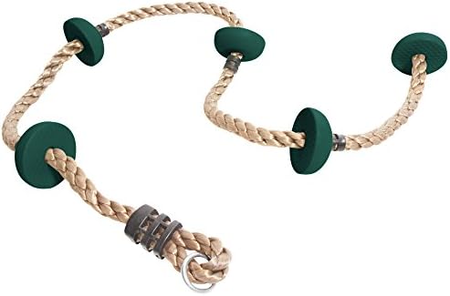 JGS 6.5 ft Climbing Rope with Foot Holds for Jungle Gym, Kids Backyard Playground Swing Set, Tree Swing, Climbing Rope Ladder (Dark Green)