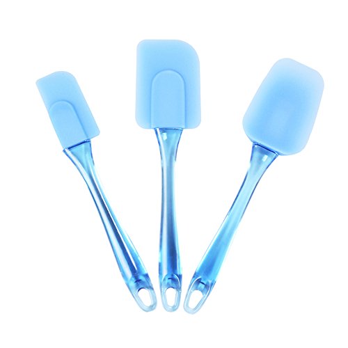 Silicone Spatulas Set of 3, Portin Nonstick Heat Resistant Scraper Rubber Cooking Utensils with Silicone Heads and Crystal-like Plastic Handles, Use for Baking, Scraping and Iceing (Blue)