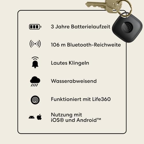 Tile - Bluetooth-Tracker, Schlüssel- und Gegenstandsfinder für Schlüssel, Taschen und mehr. Handy-Finder. iOS- & Android-kompatibel. Handy-Finder. 1er-Pack (Schwarz)