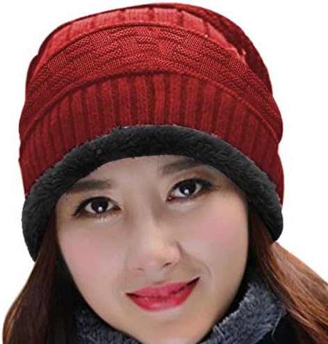ADBUCKS Snow Proof Inside Fur Unisex Wool Beanie Cap Thick Fleece Lined Winter Hat for Men & Women