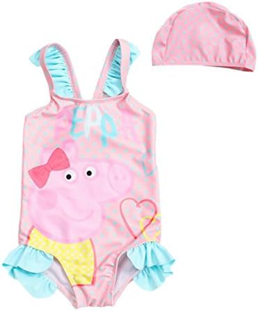 Sidney Girls Summer Peppa Pig One-Piece Bikini Swimsuit (5t, Pink(with Cap))