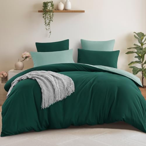 411AeY9PDSL Aisbo Bettwäsche 200X220 3Teilig Dunkelgrün Salbeigrün - Bettwäsche Sets 1 Bettbezug 200X220 Cm + 2 Kissenbezüge 80X80 Cm, Öko-Tex Wendebettwäsche Weich Mikrofaser Mit Reißverschluss