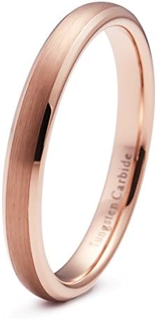 NaNa Chic Jewelry 3mm Domed Tungsten Carbide Ring Rose Gold Plated Engagement Band Brushed Beveled Edge