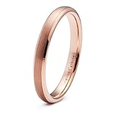 NaNa Chic Jewelry 3mm Domed Tungsten Carbide Ring Rose Gold Plated Engagement Band Brushed Beveled Edge