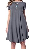 levaca Womens Summer Plain Short Sleeve Loose Casual Tshirt Dress Dark Gray L
