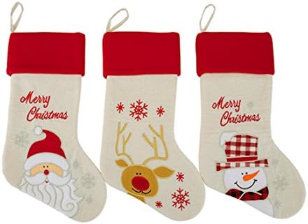 MrXLWhome Christmas Stockings, Santa, Snowman Reindeer, Burlap Classic Christmas decoration, 17inch, set of 3