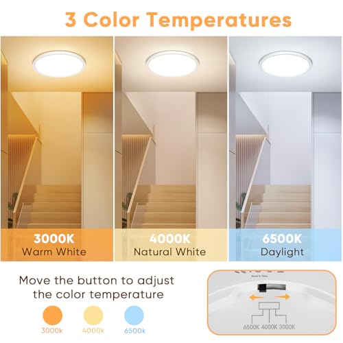 NIBSHOOM Ceiling Light with Motion Sensor, 3000K/4000K/6500K 24W IP44 Waterproof Ceiling Light, LED Ceiling Light with Radar Sensor for Hallways, Stairs, Garage, φ30 cm
