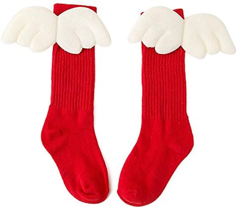 Loverey Angel's wings Baby Toddler Knee High Stocking Tube Socks (7-10, Red)