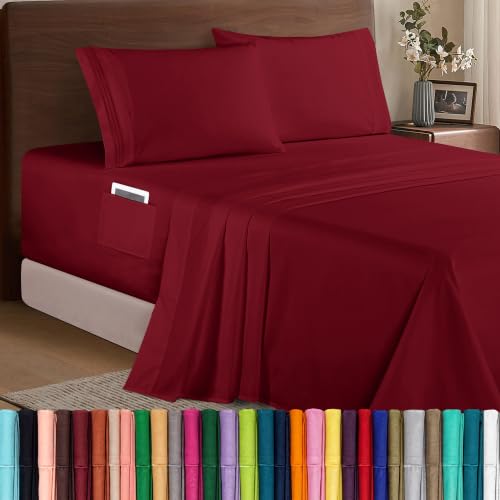 Elegant Comfort Luxury 1500 Premium Hotel Quality Microfiber 4-Piece Sheet Set - Soft, All Around Elastic 18-24 Inches Deep Fitted Sheet - Extra Deep Pocket Sheets, Queen, Burgundy