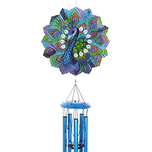 Exhart Peacock Metal Spinner Wind Chimes Art in Motion Peacock