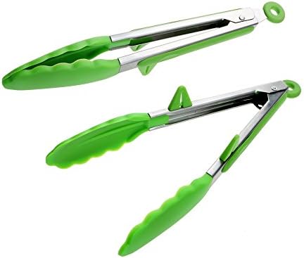 Aerlemai Tongs Stainless Steel Premium Silicone Non-slip Kitchen Tong for Barbecue, Grilling, Cooking, Serving (Set of 2 )