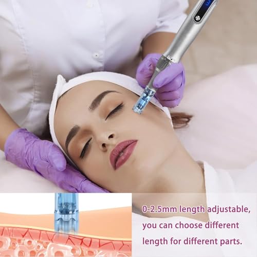 Microneedling Pen M8S, Professional Dr.pen Wireless Dermapen with 6pcs 12PIN 36PIN Replacement Cartridges Needles, 6 Speed Levels 0.25-2.5mm Adjustable