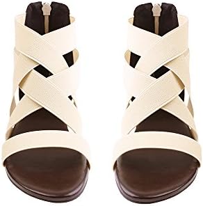 UniqueFashion Women Summer Fashion Elastic Ankle Strap Open -Toe Flat Sandals Shoes