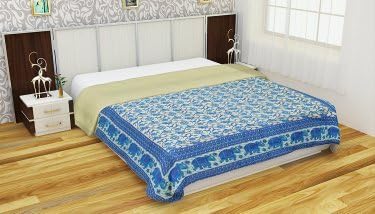 100% Cotton malmal King Size Jaipuri Dohar (AC Quilt) for 2 People (Blue)