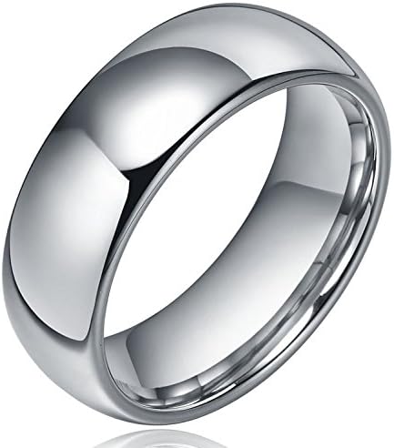 8mm Dome Polished Plain Tungsten Ring Mens Wedding Bands Comfort Fit Size 8.5