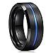 King Will LOOP Blue & Black 8mm Men Tungsten Carbide Wedding Band Ring Brushed Comfort Fit